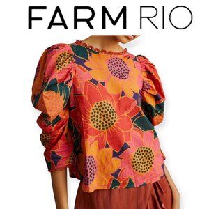 Anthropologie x FARM Rio XXS Puff Sleeve Blouse